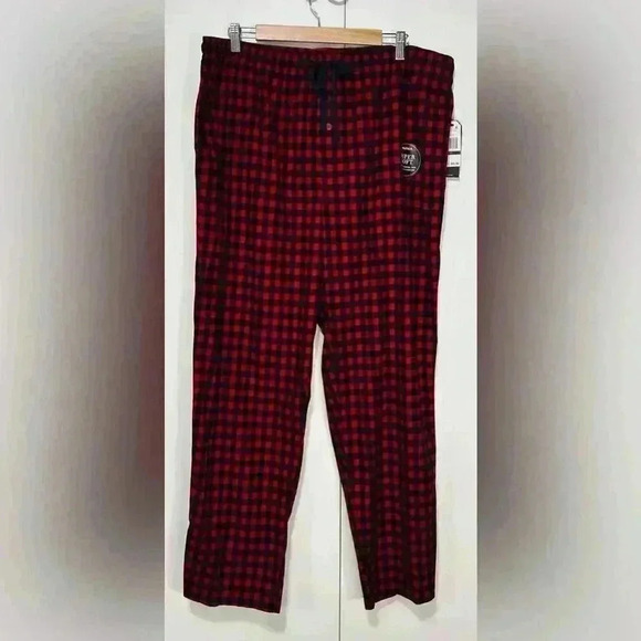 Nautica Men Red Blue Buffalo Check Fleece PJ Sleep Casual Drawstring Bottom XXL - Picture 1 of 8